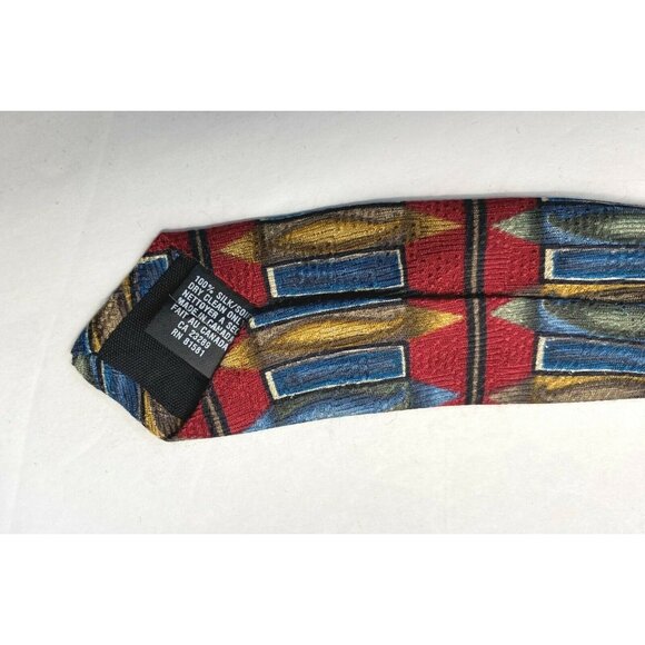 Vintage Metropolitan Museum of Art Silk Tie Red Geometric Blue & Gold Accents - Picture 4 of 6